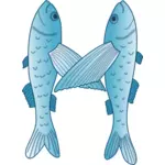 Ilustração em vetor de azul e branco de dois peixes