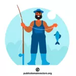 Pescador que captura peixe