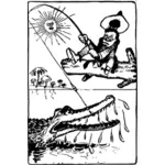 رجل يصطاد على فرع مع تمساح تحت صورة متجهة