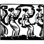 Dansande damer i en kö