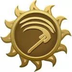 Illustration vectorielle de faucille sur l'emblème en forme de soleil