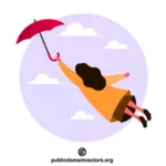 Девушка летит с зонтиком