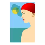 וקטור תמונה של בחורה צעירה עם כובע אדום