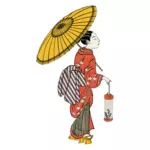 灯笼矢量图像的日本女孩
