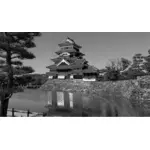Japansk slott i svart och vitt