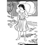 Illustration vectorielle de la Dame en robe tropicale sur l'île