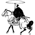 Samurai em um cavalo, segurando uma imagem de vetor de guarda-chuva