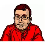 Векторная иллюстрация человека с очки и Красная рубашка