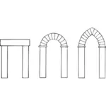 Clipart vectorial de tres diferentes tipos de arco en sencillo blanco y negro