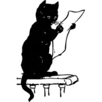 Vector afbeelding van zwarte kat lezen van papier