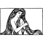 長い髪の乙女のベクトル描画