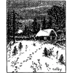 Vektor ilustrasi adegan salju dengan pena dan tinta