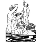 Vektorritning kvinnor i ett allmänt bad