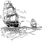 שתי סירות מפרש הישן בים וקטור איור
