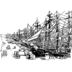 Старый парус кораблей доков векторное изображение