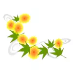 पीले फूलों और हरी पत्तियां वेक्टर छवि