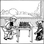 Dítě a psa hrát šachy Vektor Klipart