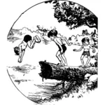 Ilustración vectorial de buceo en el lago de los niños