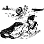 Senhora de quimono, leitura de imagem vetorial