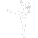Image vectorielle d'artiste martial Dame fait un coup de pied