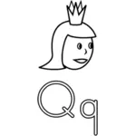Q est pour Reine alphabet illustration guide d'apprentissage