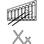 X este pentru Ghidul de învăţare de alfabet xilofon desen