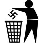 Ilustração do homem colocando o logotipo nazista no lixo