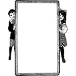 Vektorový obrázek malý chlapec a dívka drží rám