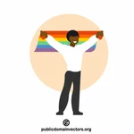 काले आदमी LGBT झंडा पकड़े