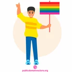 A man with LGBT banner