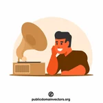 Człowiek słuchający fonografu