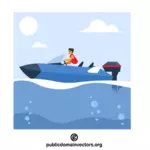 モーターボートを運転する男性