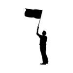 ऊपर एक झंडा पकड़े हुए आदमी के काले रूपरेखा के वेक्टर क्लिप आर्ट