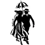 חתונה זוג תחת מטריה בתמונה וקטורית