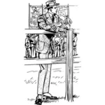 Ilustração em vetor de cavalheiro de terno elegante encostado em cerca