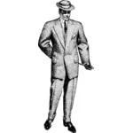 Muž s kloboukem a vycházkovou hůl vektorový obrázek