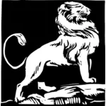 Clip-art de leão madeira cortada ilustração em preto e branco