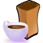 보라색 컵 커피 커피 콩의 자루의 벡터 이미지