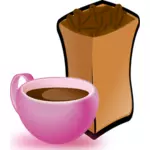 핑크 컵 커피 커피 콩의 자루의 벡터 이미지