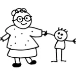 Ilustración de vector de mamá dibujado mano mano hijo