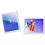 Vektör grafikleri gnome ve kelebek posta pulları