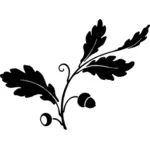 オークの葉およびドングリのシルエットのベクター描画