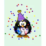 גרפיקה וקטורית של כרטיס יום הולדת פינגווין צבעוני