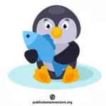 पेंगुइन मछली पकड़े हुए