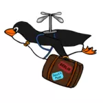 Tučňák letí s kufrem ilustrace