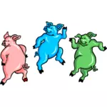 Kolme värillistä sikaa