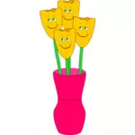 Векторная Иллюстрация четырех улыбаясь цветов в вазе