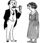 Векторное изображение человека курильщика трубы и леди