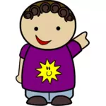 Wskazującego chłopiec z sunny fioletowy T-shirt