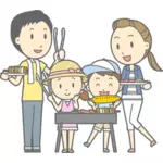 가족 바베 큐 만화 스타일